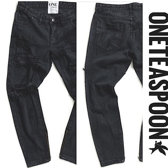•One Teaspoon Free-bird LW Ankle Zip Denim Jeans in Black Sz 26 & 29 - Picture 2 of 13